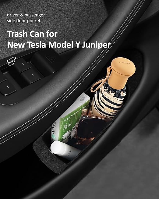 for New Tesla Model Y Juniper 2026 Front Door Pocket Insert Trash Can, Model Y Accessories Side Door Storage Organizer 2PCS TPE