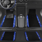 Bling Diamond Leather Steering Wheel Cover 14.5in-15in Floor Mats Shining Rhinestone Carpet Sparkly Glitter Crystal Anti-Slip Pad Fit Automotive SUV Pickup Truck Girl Women, 5pcs Black Blue