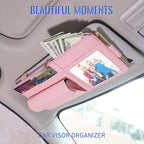 Car Visor Organizer for Auto Interior Accessories - Sunvisor Organizers with Glasses Holder and Picture Frame, Cute Visor Accessories for Women, Car Essentials for Truck You Must Have - Pink