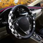 Lattice Leather Steering Wheel Cover, Black and White Checker Car Accessories, Non-Slip and Comfortable Unisex Universal Steering Wheel Cover 15 inch for Women Men (Black and White Checker)