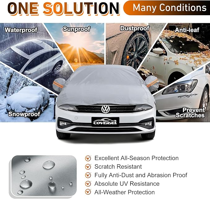 Half Car Cover SUV, Windshield Top Cover for Ice and Snow with Cotton Liner, Snow Car Cover Waterproof All Weather for Sun, Rain, Dust, UV Protection Fit SUV L