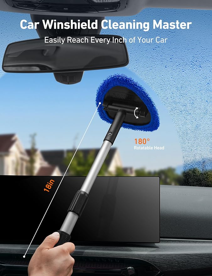 8pcs Windshield Cleaner Tool, Car Interior Detailing Kit with AC Vent Brush, 3 Cleaning Brushes, 4 Microfiber Pads and Spray Bottle, All-Inclusive Cleaning Solution, Car Accessories, Blue