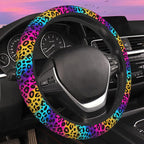 Neon Rainbow Leopard Print Steering Wheel Cover for Women Men Neoprene Breathable Wheel Cover Protector Anti-Slip Car Accessories Universal 15 Inch Fit for Cars Trucks Vehicles