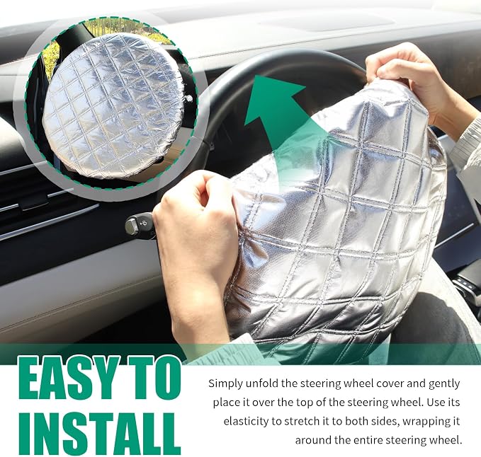 3-Layer Thickened Car Steering Wheel Cover Sun Shade,Aluminum Foil Car Wheel Cover for Sun Protection,Portable Sterring Wheels Covers Heat Shield Cars Interior Accessories