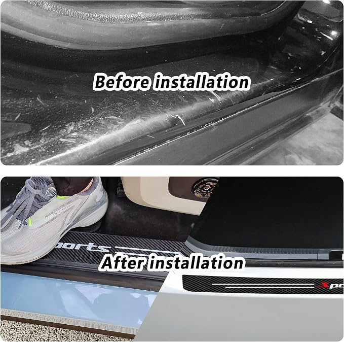 5PCS Car Door Sill Protector,Carbon Fiber Sport Threshold/Rear Bumper Guard Sticker Door Edge Protection Decorate,Interior Accessories Self-Adhesive Anti-Scratch Waterpoor(White sport-5Pcs)