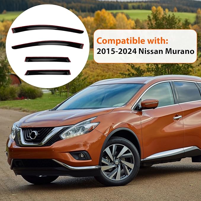Rain Guards Compatible with 2015-2024 Nissan Murano,Tape-On Side Window Visor Wind Deflector Vent Visors Car Accessories 4pcs