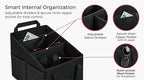 Car Seat Organizer, Collapsible Front Seat Storage Box with Adjustable Divider & Seatbelt Straps, Oxford Multifunctional Car Organizer for Passenger Seat, Backseat & Trunk, Black