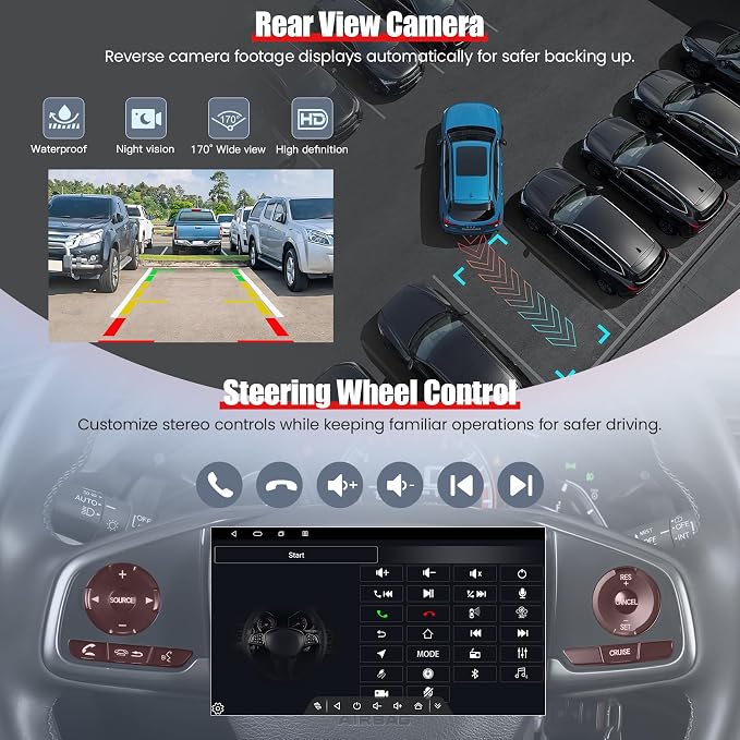 8 Core 6GB+128GB Car Radio Stereo Screen for Honda Civic 2016-2021 | QLED Touch Screen, Carplay&Android Auto&Mirror Link,FM&AM Radio,GPS Navigation,Bluetooth,Back-up Camera,Android 15
