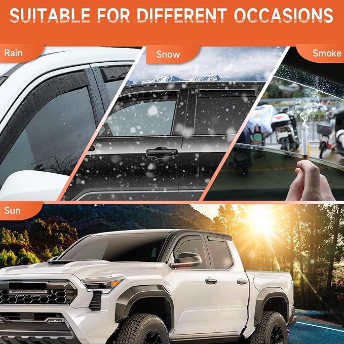 in-Channel Rain Guards Compatible with Toyota Tacoma 2024-2026, Durable Side Windows Wind Deflectors, 2024 2025 2026 Tacoma Rain Guard Black 4 PCS