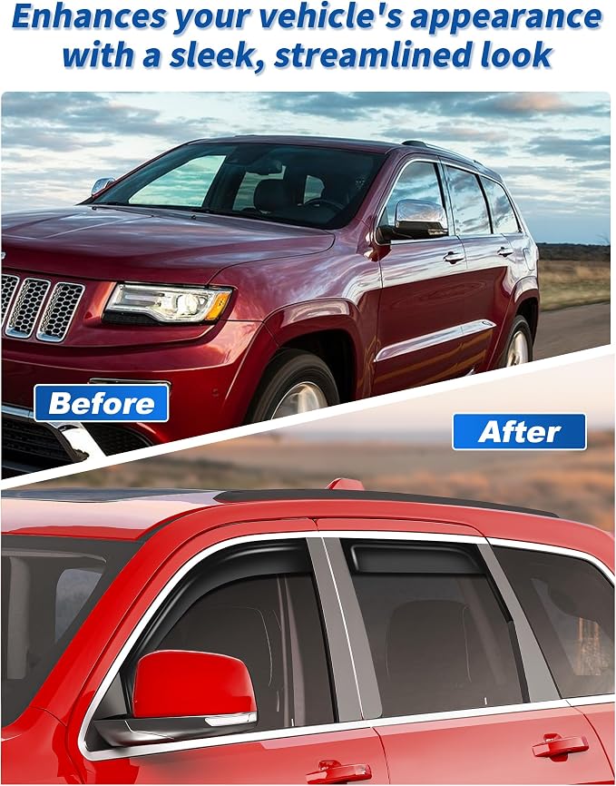 in-Channel Window Rain Guards Fit for Jeep Grand Cherokee 2011-2021(NOT for L) Extra Durable Rain Guard Side Window Deflectors Window Visor Vent Visors Vent Shades Exterior Car Accessories