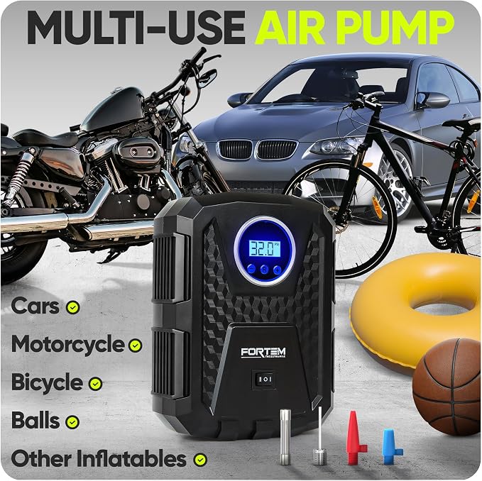 Tire Inflator Portable Air Compressor, Air Pump for Car Tires and Bikes, Car Tire Pump w/Auto Shut Off, 150 PSI, 12V DC, LED Light, Carrying Case, Perfect For Men, Women