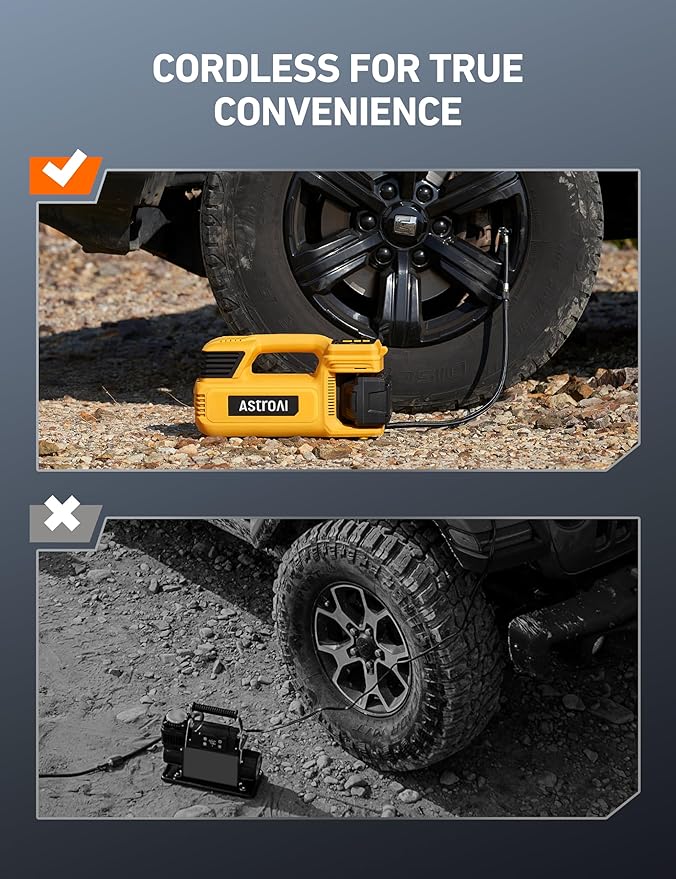 TC4 Portable Air Compressor Tire Inflator, 470W 18V Cordless Air Pump for Truck Tires with 4000mAh Battery, 150PSI Heavy Duty Air Compressor with Digital Display for Car, RVs, SUV