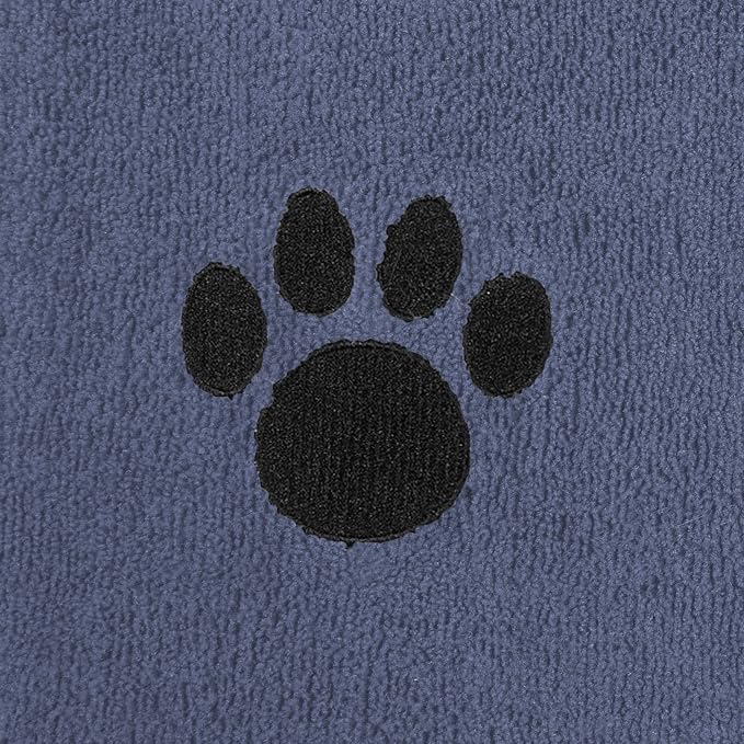 Pet Grooming Microfiber Towel, Embroidered Collection, X-Large,41x23.5", Stonewash Blue