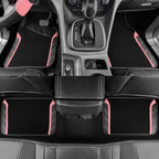 Microfiber Steering Wheel Cover and Waterproof Car Floor Mats,Leather Universal Car Combo Fit for 95% Truck,SUV,Cars,14.5-15inch Sporty Anti-Slip Safety Comfortable Design(Black and Pink)
