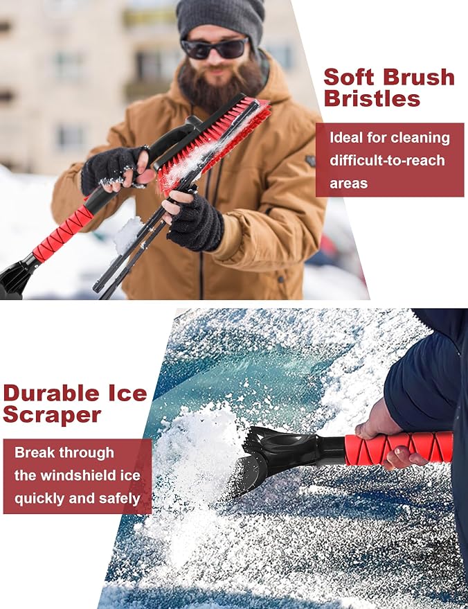 32" Snow Brush for Car Ice Scraper for Windshield Car Scraper Brush for Ice and Snow Scraper with Brush Extendable Long Snow Removal Brush for Trucks SUV Snow Broom Cleaner for Car