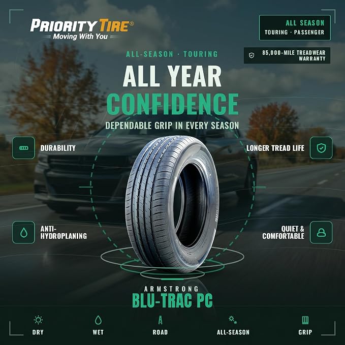 Armstrong Blu-Trac PC All-Season Truck/SUV Touring Radial Tire-235/65R16 235/65/16 235/65-16 103H Load Range SL 4-Ply BSW Black Side Wall UTQG 700AA