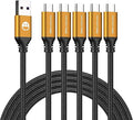 Short USB Type-C Cable 5pack 12inch Fast Charging 3A Rapid Charger Quick Cord, Braided Type C to A Cable for Galaxy S10 20 9 8 Plus a10e,Note 10 9 8,LG V50 V40 G8 G7(1foot, Gold)