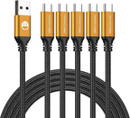 Short USB Type-C Cable 5pack 12inch Fast Charging 3A Rapid Charger Quick Cord, Braided Type C to A Cable for Galaxy S10 20 9 8 Plus a10e,Note 10 9 8,LG V50 V40 G8 G7(1foot, Gold)