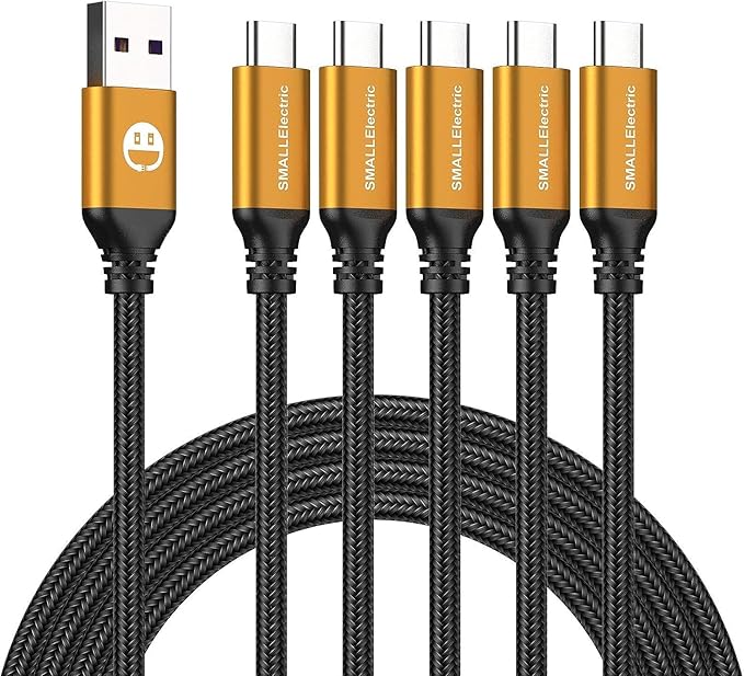 Short USB Type-C Cable 5pack 12inch Fast Charging 3A Rapid Charger Quick Cord, Braided Type C to A Cable for Galaxy S10 20 9 8 Plus a10e,Note 10 9 8,LG V50 V40 G8 G7(1foot, Gold)