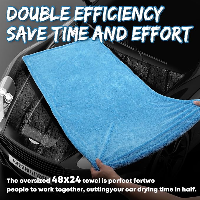 48”x24” Car Drying Towel for Full-Sized SUV, Dual Sided Microfiber Car Cleaning Towel with Twisting Yarn Technique, 1400GSM Super Absorbent Scratch-Free, Machine Washable (Dark Gray - Blue)