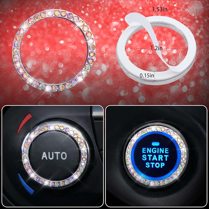 11 PCS Bling Diamond Car Accessories for Women, Sparkly Rhinestone Steering Wheel Cover Bling Seat Belt Cushion, Glitter Shift Knob Cover Car Cup Holder Coaster, Cute Interior Sets Multicolor