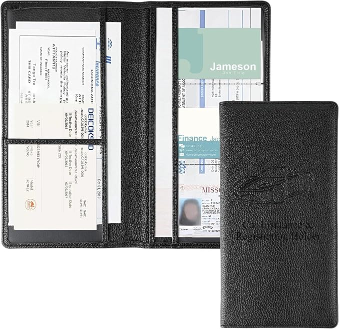 1Pack Car Registration and Insurance Holder,Car Document Holder for Cards License with Magnetic Shut,Vehicle Glove Box Car Organizer for Documents, Cards, License(Embossed leather Black)