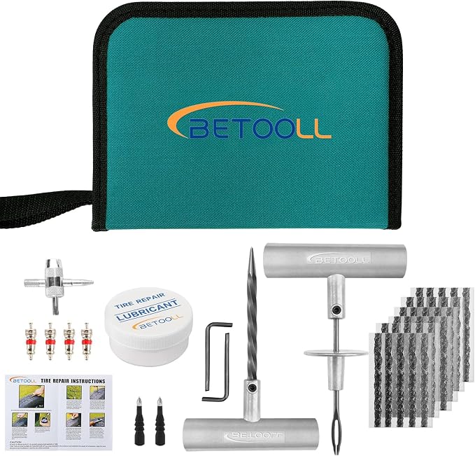 Tire Repair Kit, 44 Pcs Professional Heavy Duty Universal Emergency Flat Tire Repair Kit to Fix Punctures, for car Motorcycle, Truck, Golf Cart, ATV, Tractor, ARB, RV, SUV, Trailer etc.
