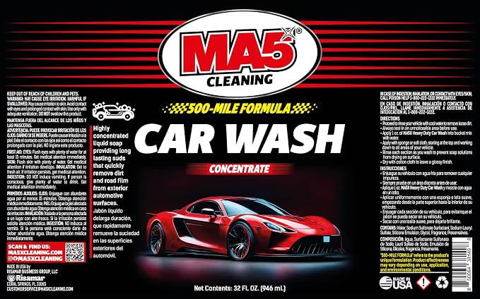 MA5x Car Wash Soap | Concentrated, pH Balanced | High Performance Foaming Car Wash Soap | 32oz Bottle | Pack of 1