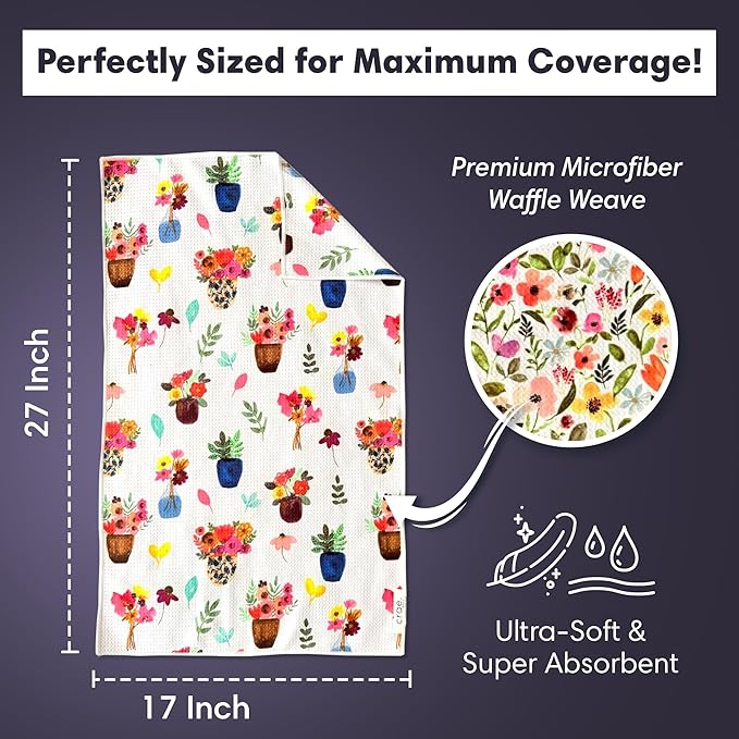 crae. Double Sided Microfiber Hand Towels, 17x27 Inches Waffle Design Kitchen Towels Set, Durable & Soft Fast Drying Hand Wash Cloth, Everyday Use Dishcloth at Home (Petal Lane/Posey)