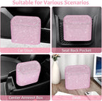 Bling Car Trash Can with Lid, Leak-Proof Mini Vehicle Trash Bin Automotive Dustbin Organizer Storage, Sparkling Crystal Trash Bag Container with 30pcs Garbage Bags for Car, Home, Office (Pink)
