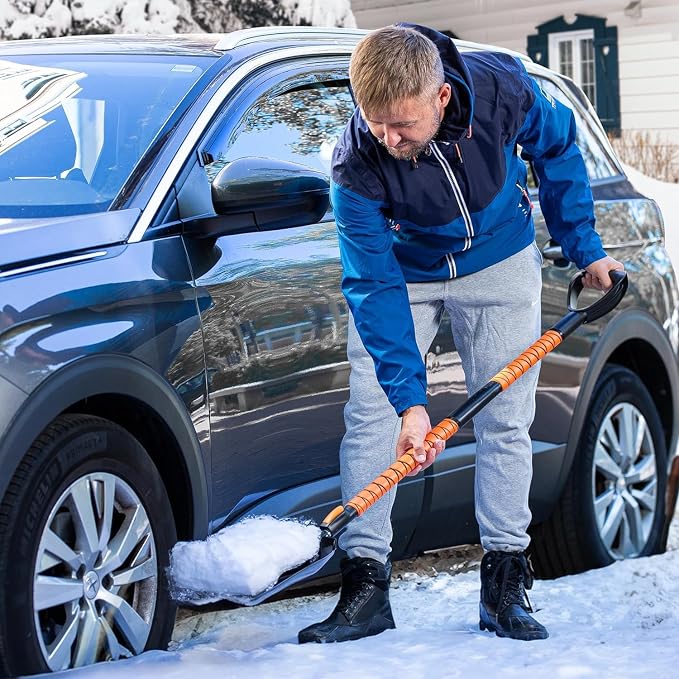 Extendable Snow Squeegee,Ice Scraper and Shovel 42" 5- Rotating Snow Squeegeee Head, 3-1 Extndable Ice Scraper,Shovel with Egonormic Handle Heavy Duty (2-Pack)