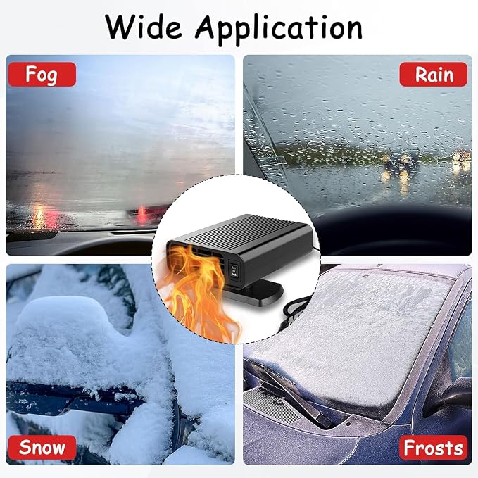 12V Portable Fast Heating Car Defroster and Defogger, 150W Car Heater for Windshield, 360° Heater Plug into Cigarette Lighter for Cars, SUVs, RVs