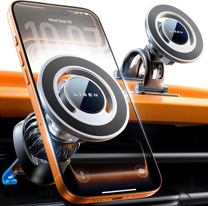 for Magsafe Car Mount, Magnetic Phone Holder for Car Vent Phone Mount, Hands Free Phone Mount for Car Accessories Dashboard Windshield Vent Cell Phone Holder for iPhone Car Mount Silver Kits