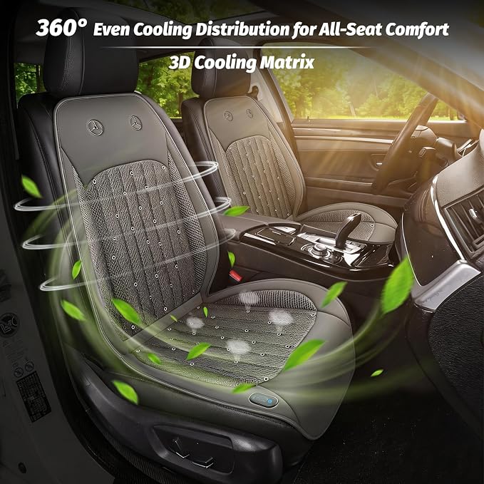 Cooling Car Seat Cover with 2 Turbo Fans – 12V-24V Ventilated Car Seat Cushion, Breathable Car Seat Cooling Pad for Sweaty Back, Universal Fit Cooling Seat Covers for Cars SUV Truck Grey