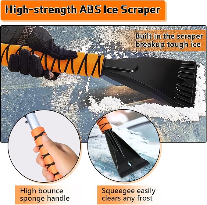 27" Snow Brush and Ice Scrapers for Car Windshield, Trucks, Car Accessories | 2 in 1 Detachable Snow Remover with Ergonomic Foam Handle