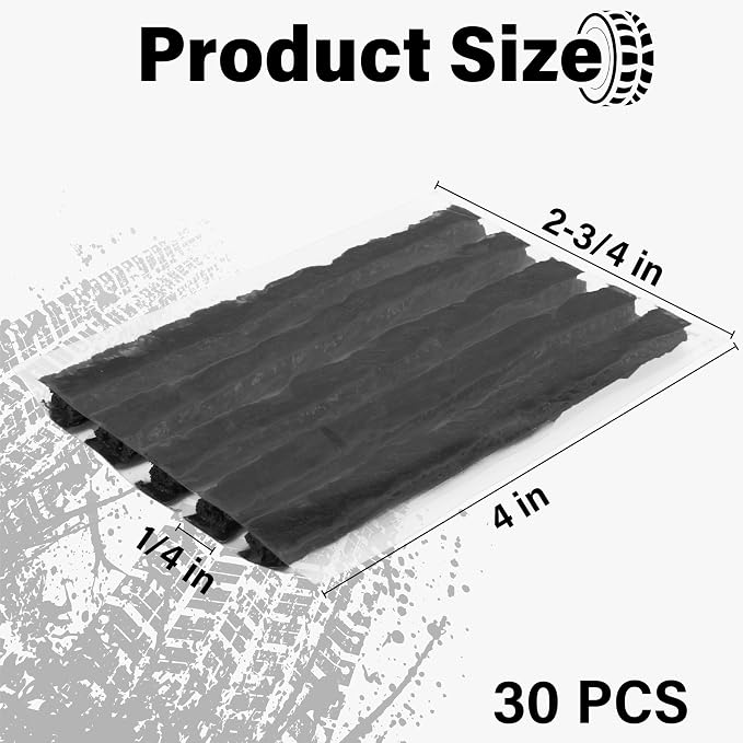 Sixzoo 30 PCS Tire Plugs Heavy Duty, 4" X 0.24" Tire Repair Plugs, Rubber Tires Plug, Tires Repair Strings for Tubeless Puncture Car, RV, SUV, ATV, Motorcycle, Truck,Tractor (Black)