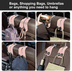CoBak Purse Hook for Car - Universal Premium Stitched Leather and Aluminum-Magnesium Alloy Double Car Seat Back Storage Hook for Purses, Handbags, Bags (2 Pack),Blush Pink