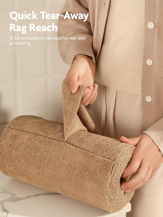 Microfiber Cleaning Cloth Roll -90 Pack, Tear Away Microfiber Towels, 12" x 12", Reusable, Washable, Scratch Free, Ultra Absorbent for All-Around Cleaning Supplies (Tan)