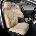 Coverado Front Seat Covers, Car Seat Covers Front Seats, Nappa Leather Seat Covers for Cars, Waterproof Seat Covers with Lumbar Support Universal Fit for Most Cars SUV Trucks (Front, Beige)