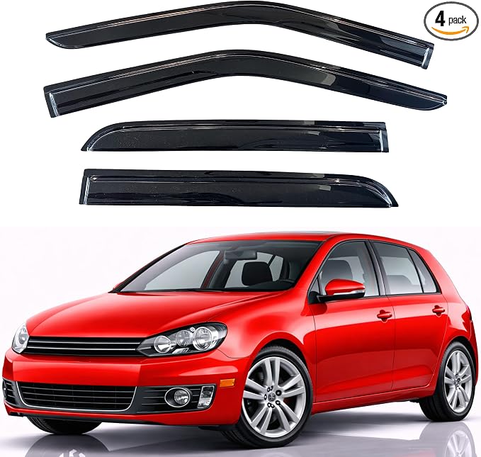 KPY Rain Guards Fit for 2010-2014 Volkswagen Golf, Out-Channel Window Visors Vent Wind Deflectors 4PC, Car Accessories for 10-14 VW Golf (5-Door Only)