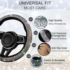 8 pcs Bling Car Accessories Set for Women, Steering Wheel Cover, Sparkly Seat Belt Covers, Bling Gear Shift Cover, Universal Fit Most Cars (Multicolor Diamond)