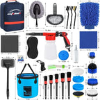 38Pcs Car Wash Detailing Kit Cleaning Kits with Foam Gun Sprayer Collapsible Bucket Drill Brush Large Wash Mitt Towels Complete Interior Exterior Car Washing Supply Set Blue