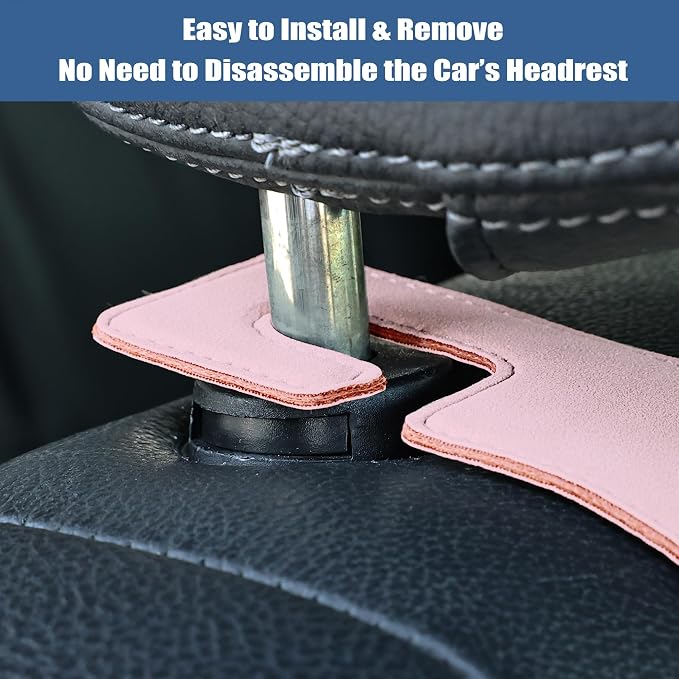 Car Seat Back Hook Universal Auto Storage Hanger Suede with Metal Car Seat Organizer for Handbag Purse Coat Umbrellas Grocery Bags 2 Pack Pink