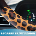 Universal Leather Leopard Cheetah Steering Wheel Cover Women 14.5-15 inch Leopard car Accessories Western Anime Brown Cute Wheel Cover Hip Hop Anti-Slip Car Protecter for Men