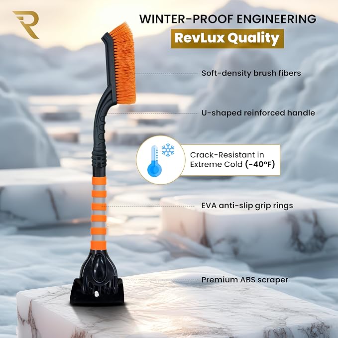 27” Snow Brush and Ice Scraper for Car Windshield – Heavy Duty Snow Remover for Cars, SUVs & Trucks | Soft Non-Scratch Bristles | Detachable ABS Ice Scraper | Winter Windshield Cleaning Tool