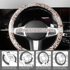 Leopard Print Steering Wheel Cover - Bling Crystal Rhinestones Cheetah Print on PVC Leather Non-Slip Breathable Design for Women/Girls Universal Fit 14.5-15 Inch