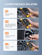 L7 Air Tire Inflator Portable Air Compressor, 150PSI Electric Cordless Car Pump with Digital Gauge, Fast 1-Min Inflation, Auto Shutoff, LED Light for Car, SUV, Motorcycle & Bike Tires, Yellow