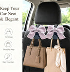 2 Pack Car Purse Hooks, Cute Bow Car Seat Headrest Hook Hanger for Purses and Bags (pink)