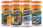 Interior Car Cleaning Wipes Kit, Disinfects, Protects, and Cleans Car Interiors, Includes Leather Care Wipes, Glass Wipes, Disinfectant Wipes, and Protectant Wipes, 4 Count