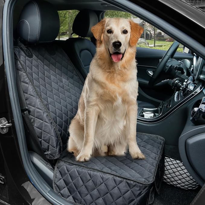 Waterproof Front Seat Car Cover, Full Protection Dog Car Seat Cover with Side Flaps, Nonslip Scratchproof Front Seat Cover Fits for Cars, Trucks, SUVs, Jeep